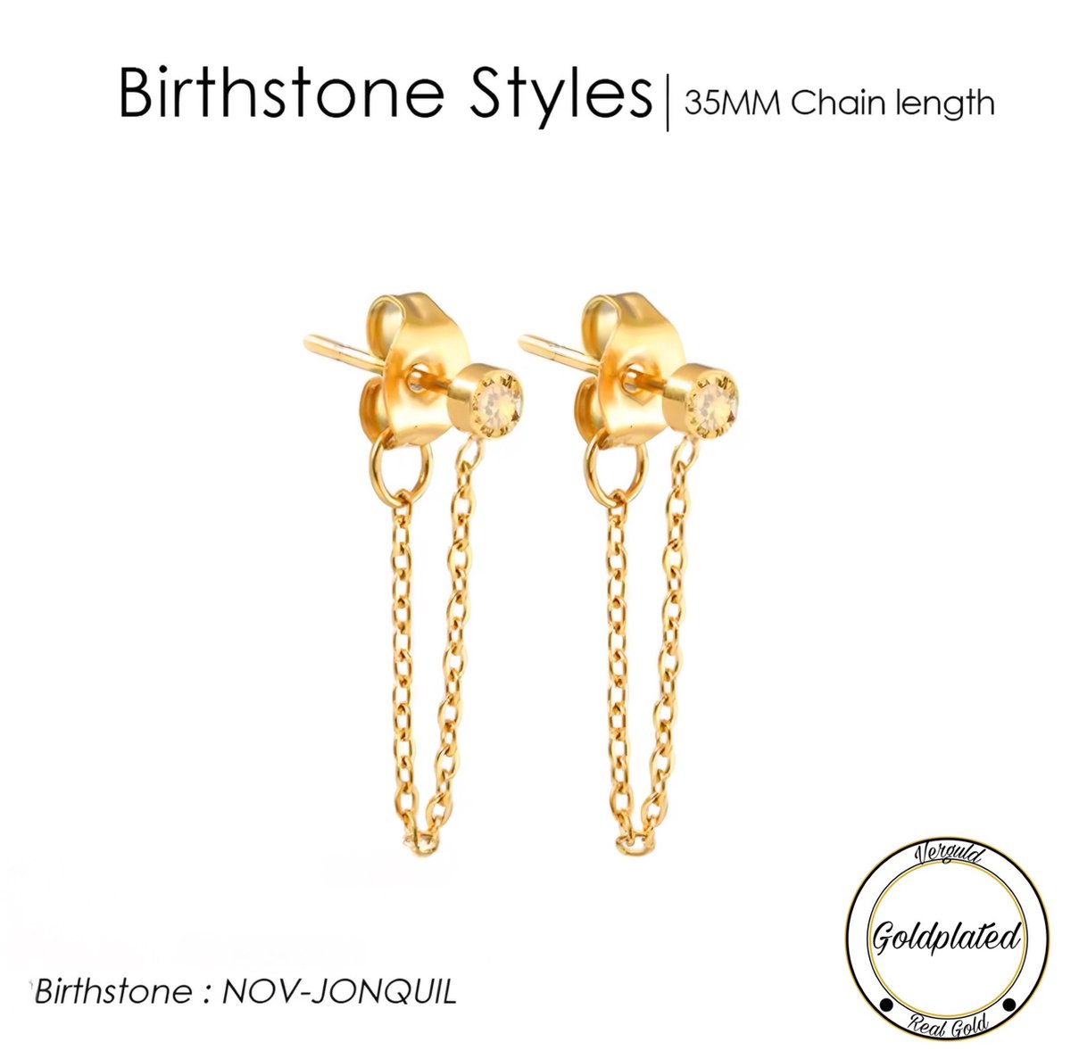 Borasi Birthstone Oorbellen Met Hanger November | Goldplated | Goudkleurig | Dames Sieraden |
