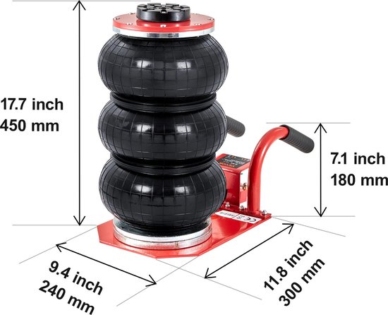 Pneumatische krik met 3 balgen HD met verlengde greep
