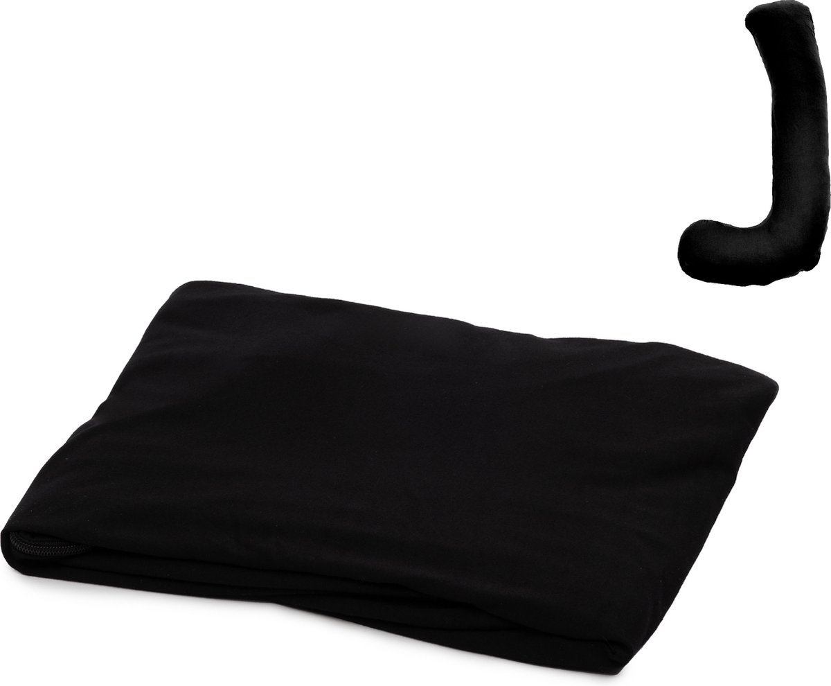 Goedkoopste MeraLife® Zwangerschapskussen Hoes (J-Vorm) XXL - Zwangerschapskussens - Zijslaapkussen - Lichaamskussen - Kussenhoes - 145x50cm - Zwart