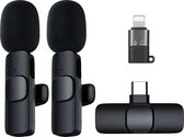 Draadloze Microfoon - 2 stuks - Microfoon Draadloos - Dasspeld Microfoon Draadloos - Microfoon Bluetooth - Lavalier Microfoon - USB-C & 8-pins ontvanger - Geschikt Voor Alle Telefoons