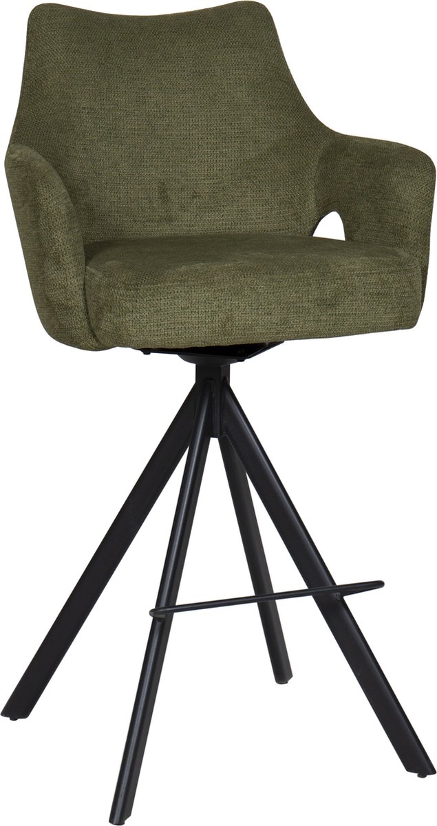 BukkitBow Luxe Moderne Barkruk - Draaibare Zitting - met Voetensteun - Aragon Stof - met Metalen Onderstel - Groen