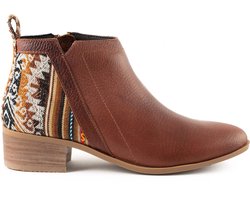 Inkkas, Brown leather Bootie, Dames, Enkellaars, Suede, Old Western Print, Rubberzool, Maat 39