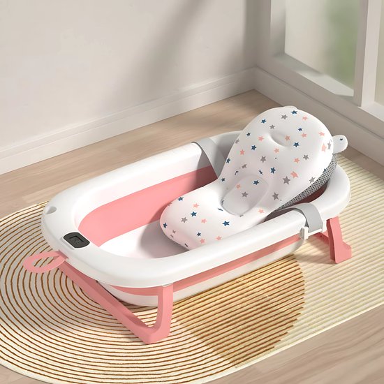 GoudenGracht Baby Bad - Handdouche Opening - Babybad - Babybad met standaard - Opvouwbaar - Digitale Thermometer - Roze van Merkloos — afbeelding 2