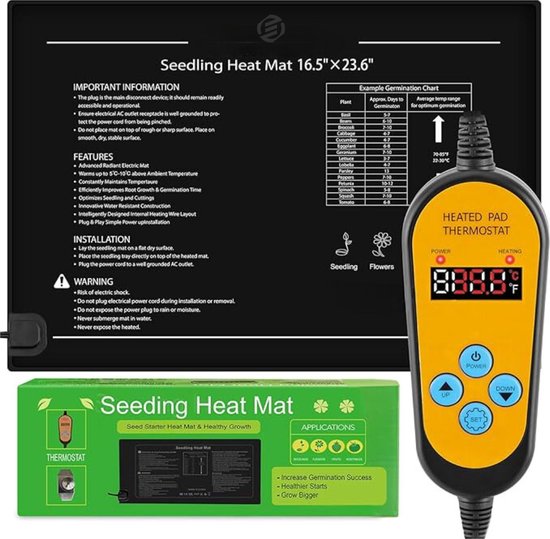 WADEO warmtemat voor planten groot, zaailingen verwarmingsmat warmtemat met thermostaat 5°C tot 45°C, broeikas warmtemat waterdicht met timerfunctie WADEO warmtemat voor planten groot, zaailingen verwarmingsmat warmtemat met thermostaat 5°C tot 45°C, broeikas warmtemat waterdicht met timerfunctie
