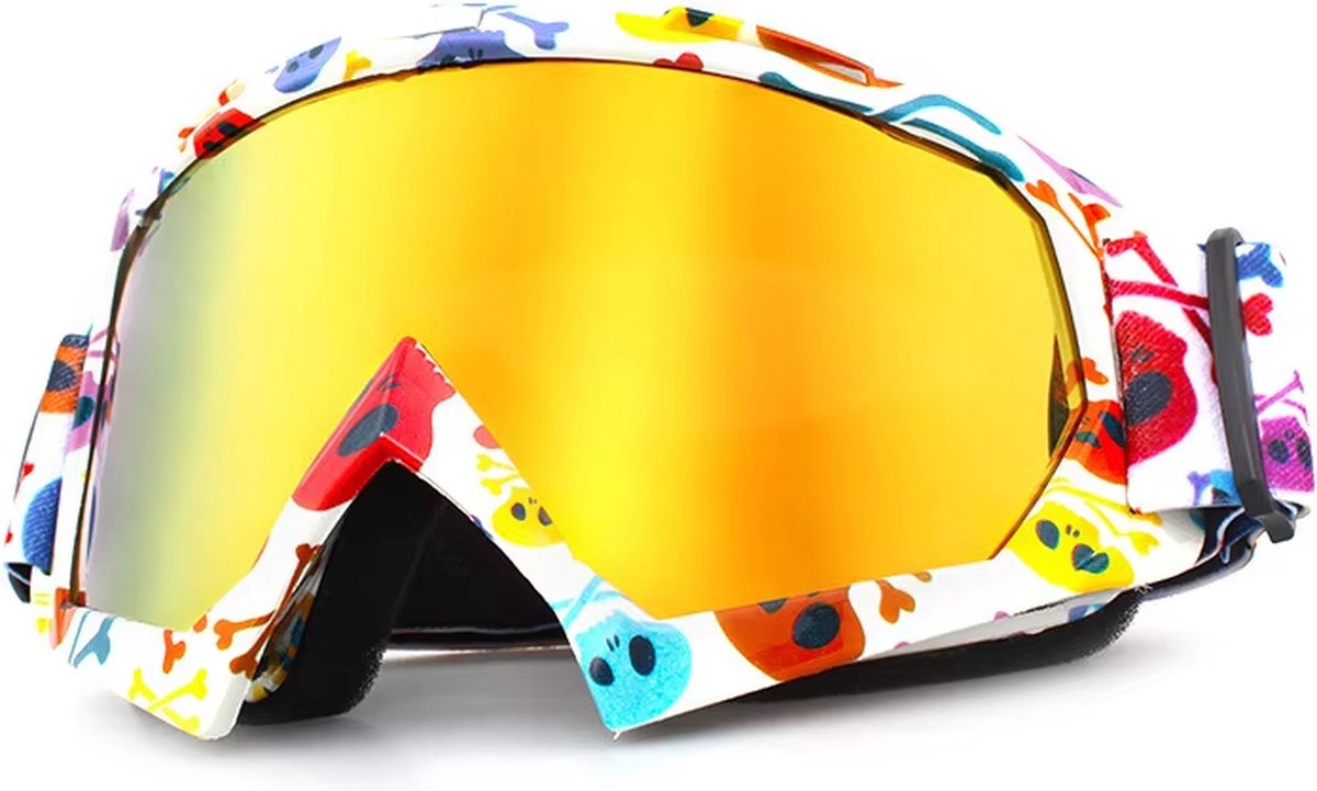 Skibril - Snowboardbril - Crossbril - Skulls - Goud Rood Spiegel