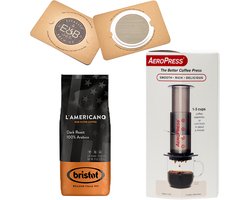 Aeropress Coffee Maker + IMS E&B LAB koffie filter 150 micron RVS + Bristot L’Americano Dark Roast koffie 226,8 gram
