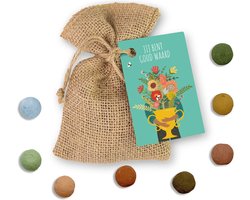 Blossombs Bloembommetjes in Jute Cadeauzakje - 8 Zaadbommetjes - Jij Bent Goud Waard!