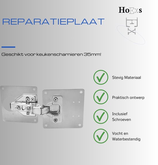 Hoexs Meubelscharnier Reparatieplaat - 4 stuks - +24 Schroeven - Keukenkast - Verstevigen Softclose Scharnier Reparatieset