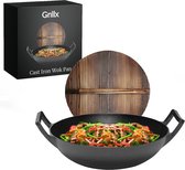 GrillX Wokpan Gietijzer - Met Houten Deksel - Ø 36cm - Gietijzeren Wadjan - BBQ & Inductie Pan