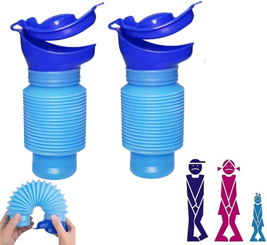 Unisex Toilet - 2 Stuks - Plaszak - Urinaal - Plas Fles - Urinelle - 750ml Emergency Wc - Plas Fles - Camping Toilet - Mannen En Vrouwen Urinoir - Meeneem Toilet - Wc Voor In De Auto - Kinder Toilet -Herbruikbare - Draagbare - Nood - Unisex - Blauw