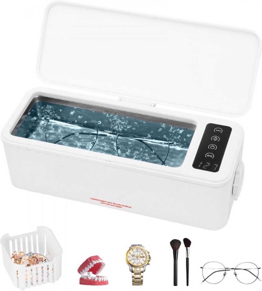 Ultrasoonreiniger Ultrasoon roestvrij staalreiniger 15-20 W, 470 ml Ultrasoonreiniger met digitaal display, Wit Vier beschikbare modellen voor sieraden, brillen, horloges, enz.