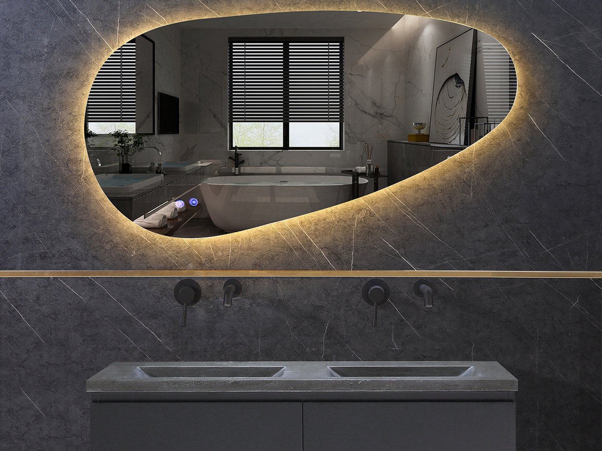 Mawialux LED Badkamerspiegel - 130x65cm - Asymmetrisch (Links) - Verlichting - Verwarming - Darla