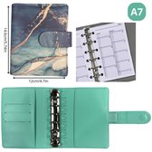 Pocket Junior Ring weekagenda 2026 (inclusief maandplanner voor 2026 en 2027) - Leer - Marmerlook Blauw Groen Goud – Navulbaar – Cadeau tip - Organizer - Planner - Agenda