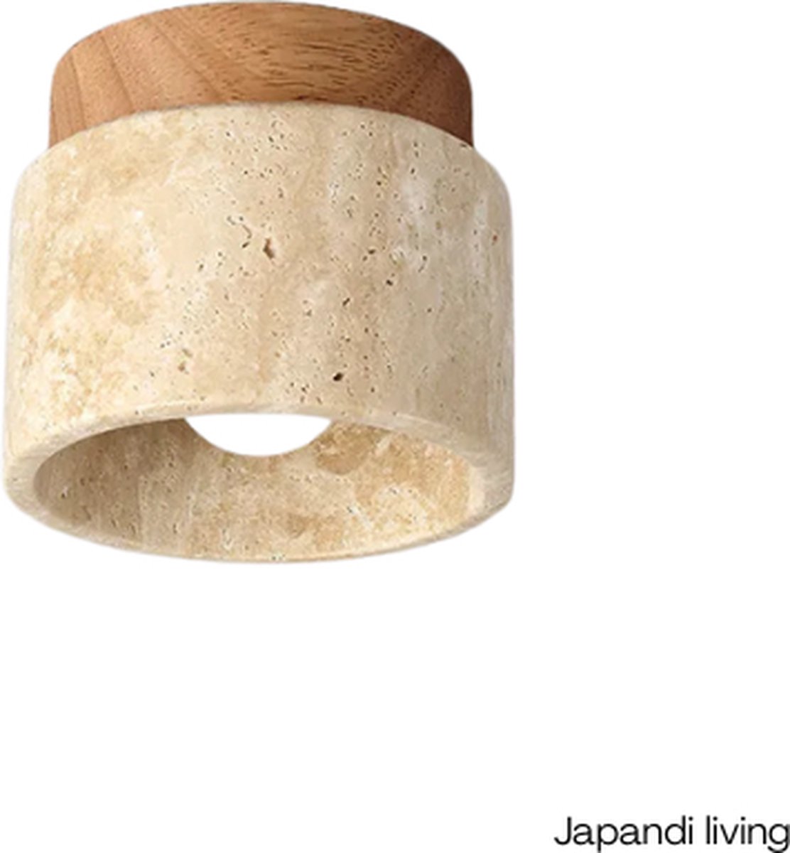 Japandi Living - Plafondlamp - Plafonnière - Wabi Sabi - Marmer - Travertijn - Woonkamer, toilet, slaapkamer - Lamp - Eiken