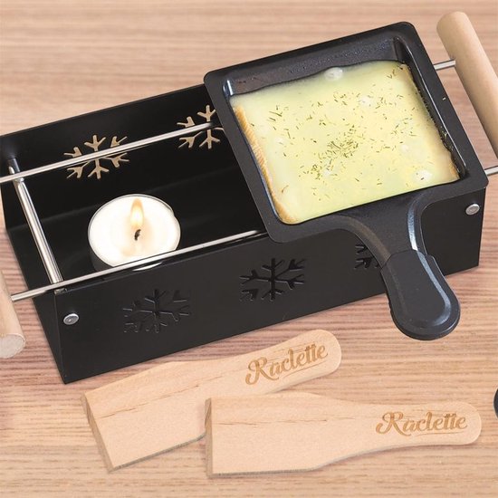 Raclette Duo Set op Waxinelicht - Inclusief Pannetjes, Houten Spatels en Houder — afbeelding 4