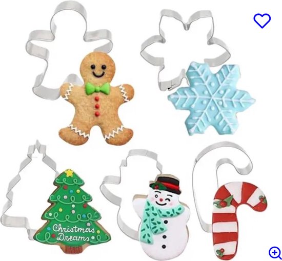 Emporte-pièces - Noël - Moule à pâtisserie - Emporte-pièces - Biscuits - 5 pièces - Acier inoxydable - Emporte-pièces - Noël - Emporte-pièces - Biscuits de Noël - Ensemble Découpes Biscuit
