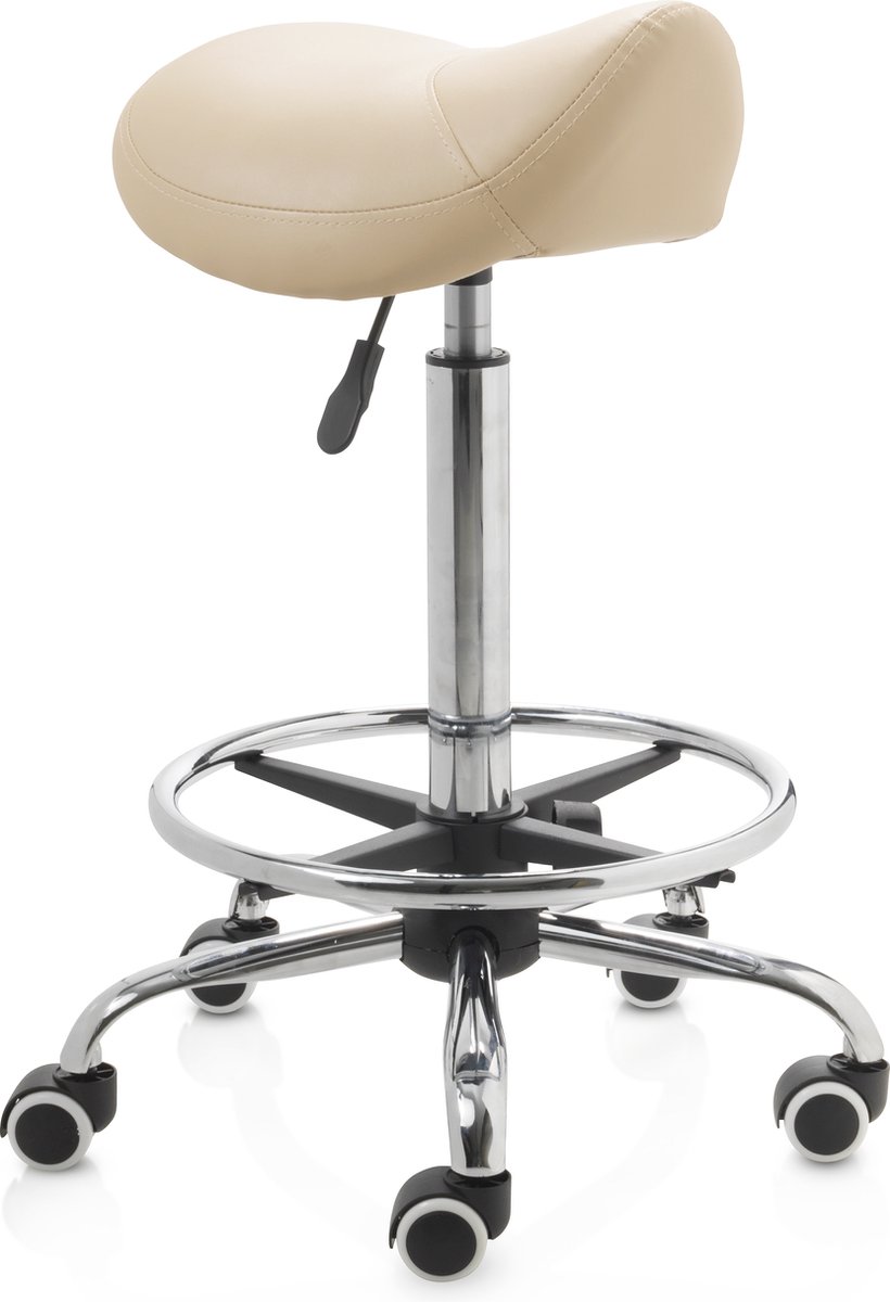 ZenGrowth ergonomische zadelkruk met hoge gasveer beige - Kapperskruk op zachte wielen – Met voetring – Zadelstoel - In hoogte verstelbaar van ZenGrowth