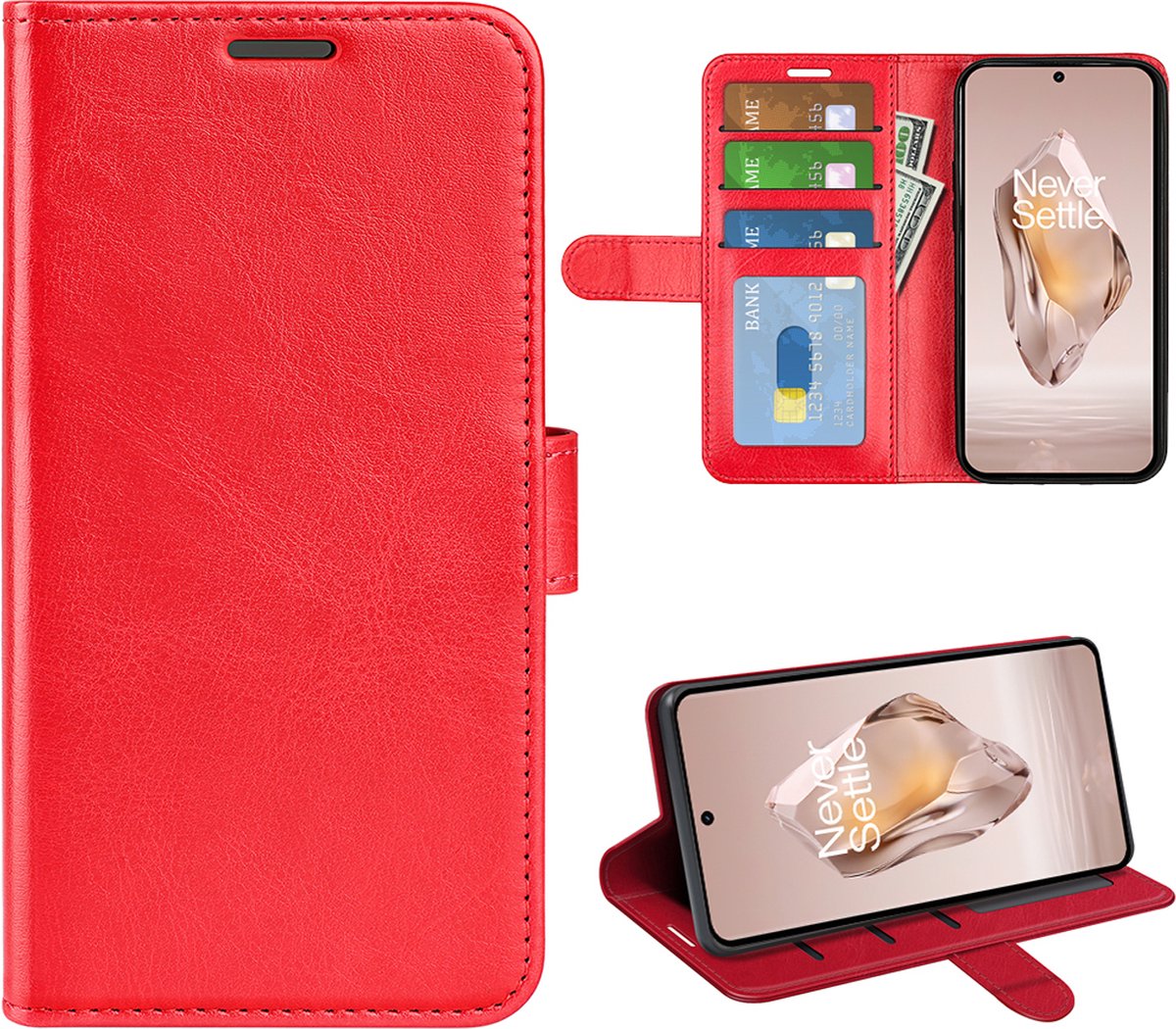 MobyDefend Hoesje - Geschikt voor OnePlus 12R - Wallet Book Case (Sluiting Achterkant) - Rood