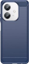 MobyDefend Hoesje - Geschikt voor Oppo A60 5G / Oppo A40 / Oppo A40m - TPU Backcover - Geborstelde Metaal & Carbon-Look - Blauw