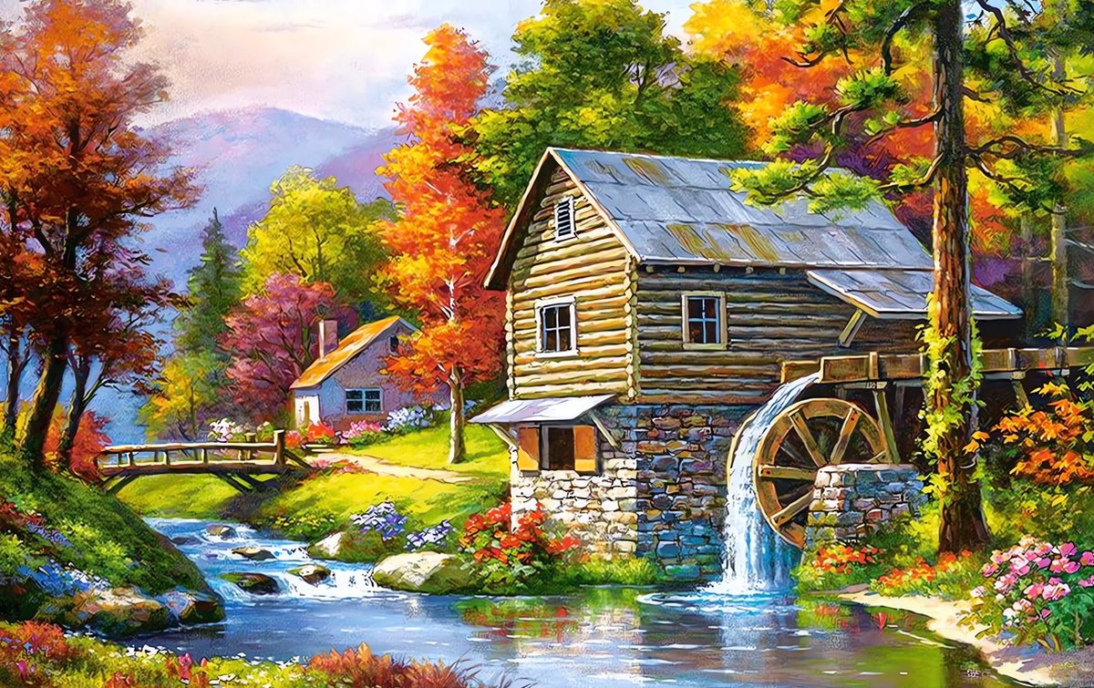 5D Diamond Painting Vierkante steentjes - Painting maat 50x70cm - Volledige bedekking - Complete set - Huisjes in het bos