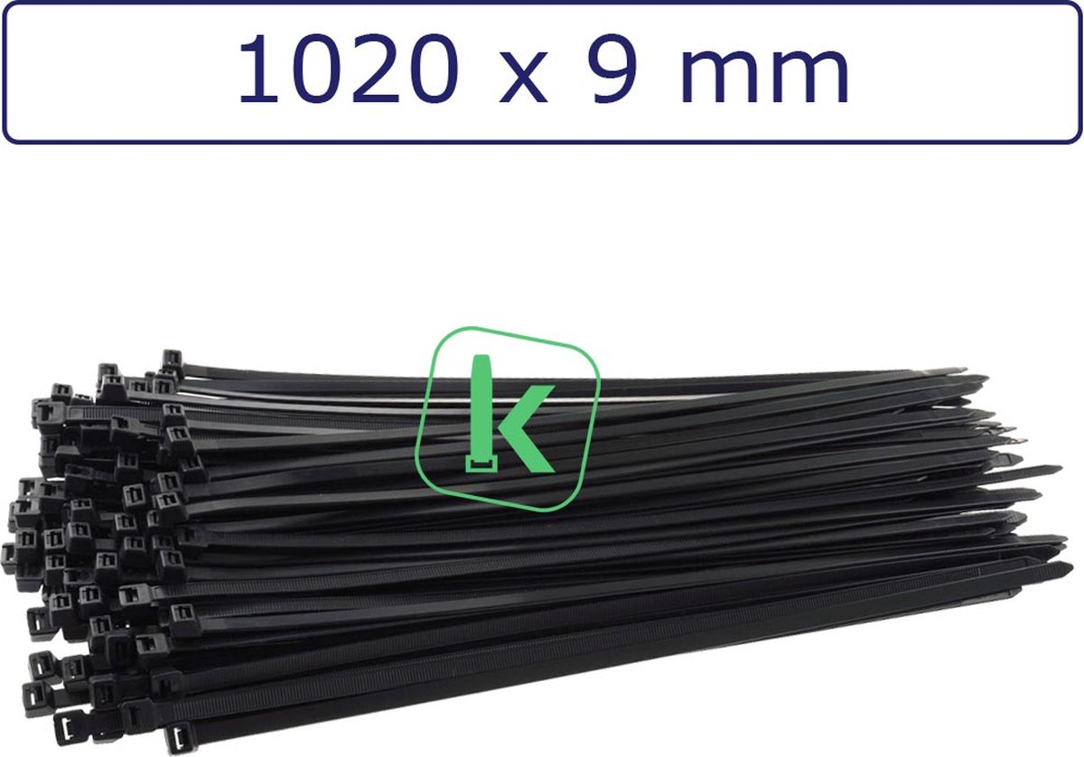 PRO-TIE® - Tyraps, kabelbinders 1020 x 9 mm Zwart UV bestendig (Zak 100 stuks) (tiewrap/tyrap/tie-wrap/bundelbandje/colsonbandje/)