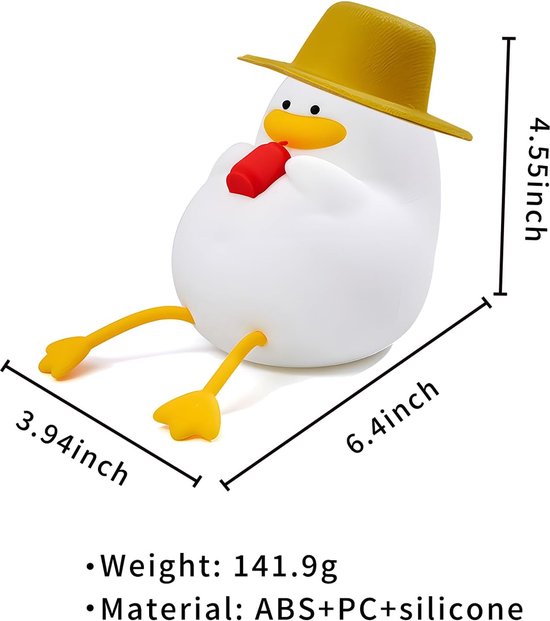 KCVV Schattig Eend Nachtlampje-Food Grade Siliconen Nachtlampje-Duck Touch Nachtlampje-Nachtlampje Kinderen-Nachtlampje-Oplaadbaar-Geel van KCVV — afbeelding 5
