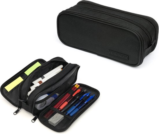 BASISSOIRES Etui - Schooletui voor Jongens en Meisjes - Pennenetui voor Volwassenen - Pennenzak - 24x10x8CM - Zwart