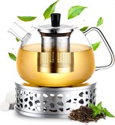 Bol.com Élithé Theepot Glas Set 1 Liter met Filter en Warmhouder - Glazen Teapot - Tea Maker - Theelicht houder voor Theekan met... aanbieding