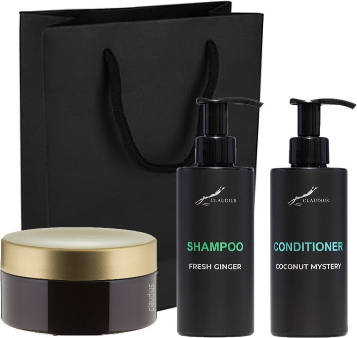 Goedkoopste Douchepakket - Shampoo Fresh Ginger Coconut Conditioner Scrubzout 300 gram - 300 ml per fles - set van 3 stuks - met luxe gift tas - kerst cadeau - giftset voor hem en haar