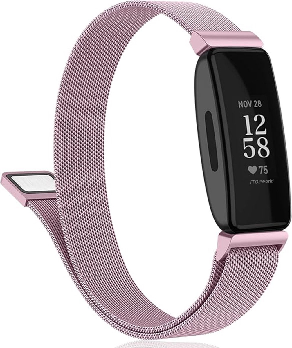 Stravo Luxe Milanese bandje - Roze - geschikt voor Fitbit Inspire/HR/2 - RVS Milanees - Small