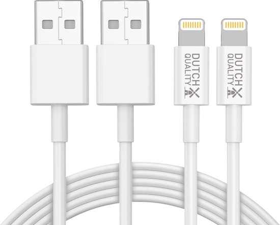 2x Câble chargeur Convenient pour Apple iPhone 6/7/8/X/XS/XR/11/12/13/14/SE/Mini/Pro/Max - USB-A 2 mètres Câble convenient pour Lightning USB A - blanche - Chargeur iPhone (2-pack)