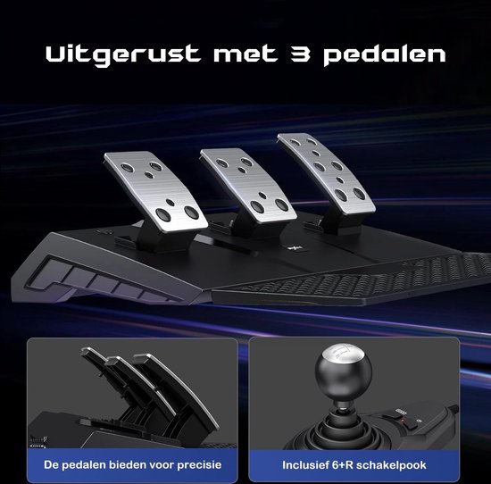 PXN - V9 Gen 2 - Race Stuur - Met Pedalen en Shifter - 270/900°- Game Stuur - Geschikt voor PS4 - Xbox One - PC - Xbox Series X|S - PS3 - Nintendo Switch - Met App van PXN — afbeelding 5