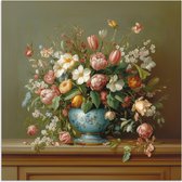 Poster 75x75 cm - Vaas - Pastel - Kleuren - Bloemen - Posters - Kamer decoratie - Wanddecoratie woonkamer - Muurdecoratie slaapkamer
