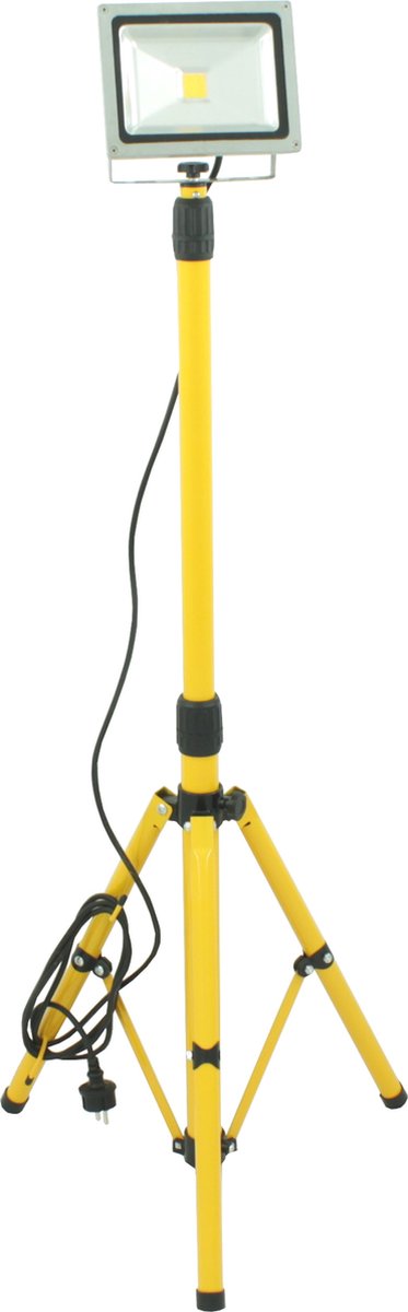 Trango 20 Watt G1504-206 LED Bouwspot 6000K Daglicht Wit *WORK* Werkspot met Telescopisch Statief 3 Voeten In Hoogte Verstelbaar van 66-170 cm incl. 3m Kabel - Spotlight Opvouwbaar in Geel, Werkplaatslamp, Bouwplaats Spotlight