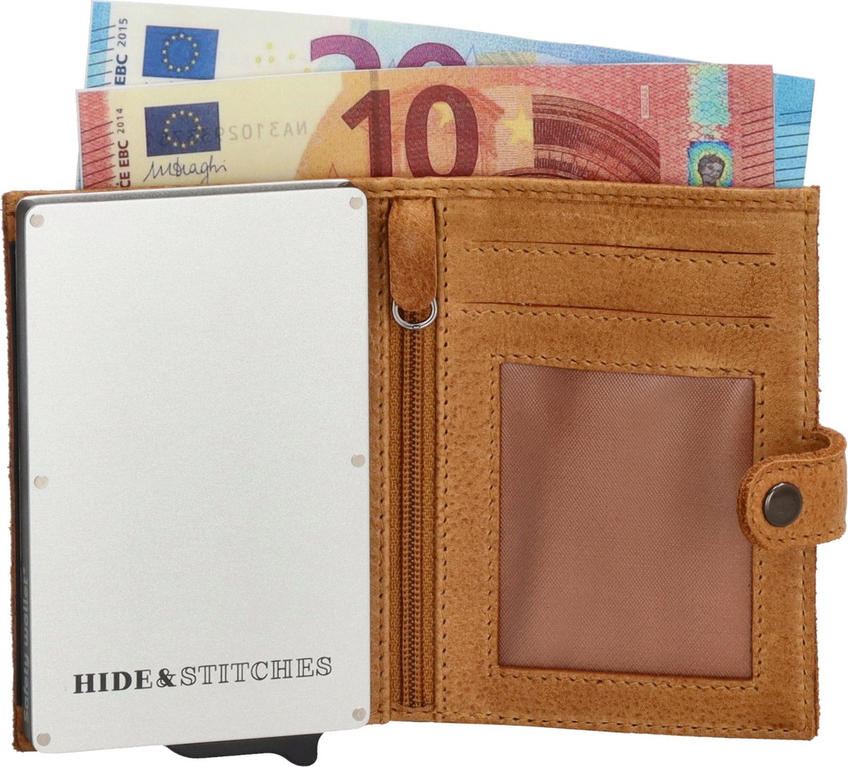 Hide & Stitches Paint Rock Safety Wallet - 100% Leer - Okergeel