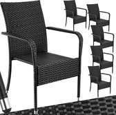 Chaises de jardin tectake® - Mobilier de terrasse - Set de 6 - Osier, empilable, avec accoudoir - Capacité de charge 120 kg - Disponible en plusieurs. ensembles - Zwart