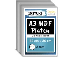 Creative Deco 10 x A3 MDF - Plaat Grijs | 420 x 300 x 3 mm | Perfect voor Lasersnijden, CNC - Frezen, Modelleren, Freeswerk, Figuurzagen