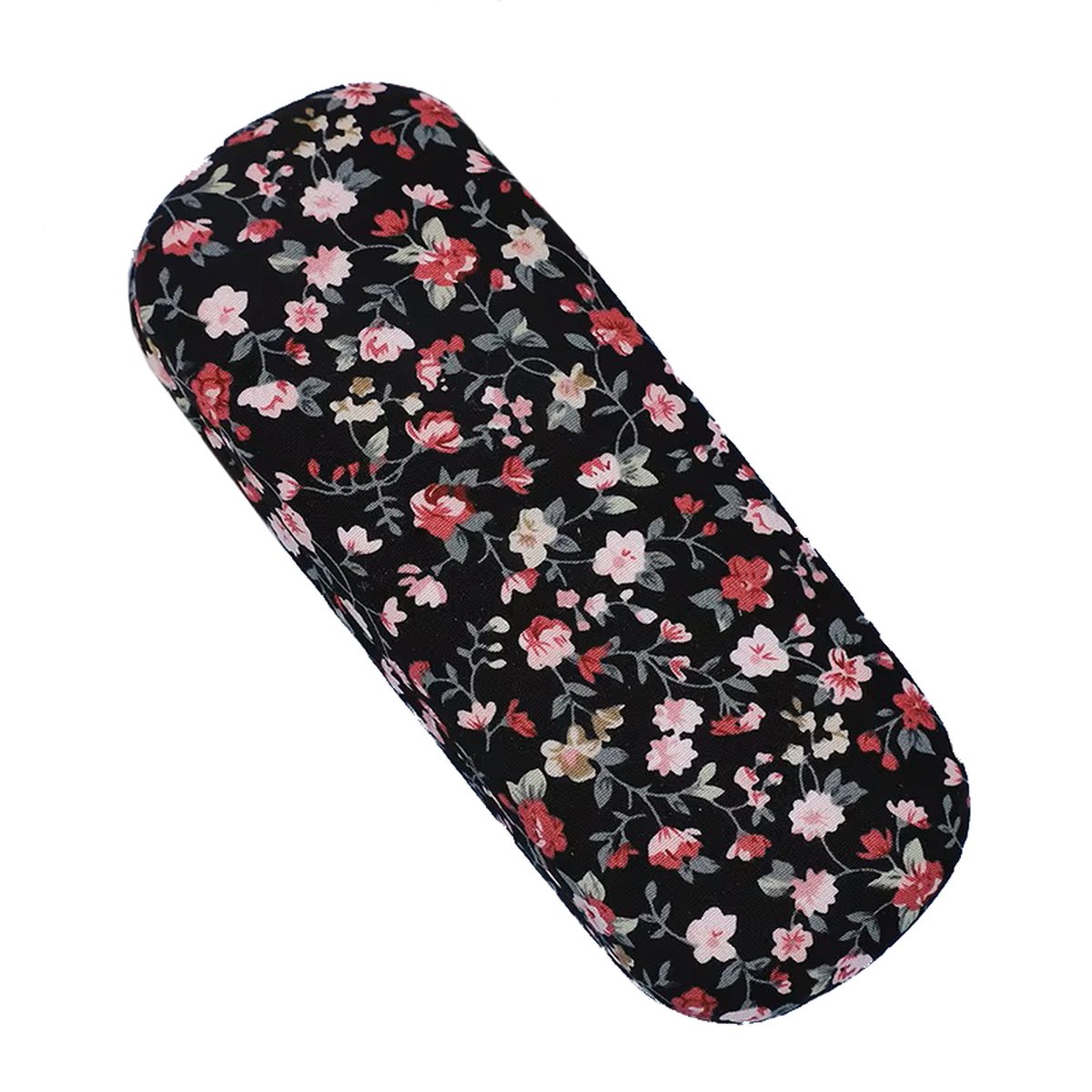 Brillenkoker zwart met een motief van kleine bloemen