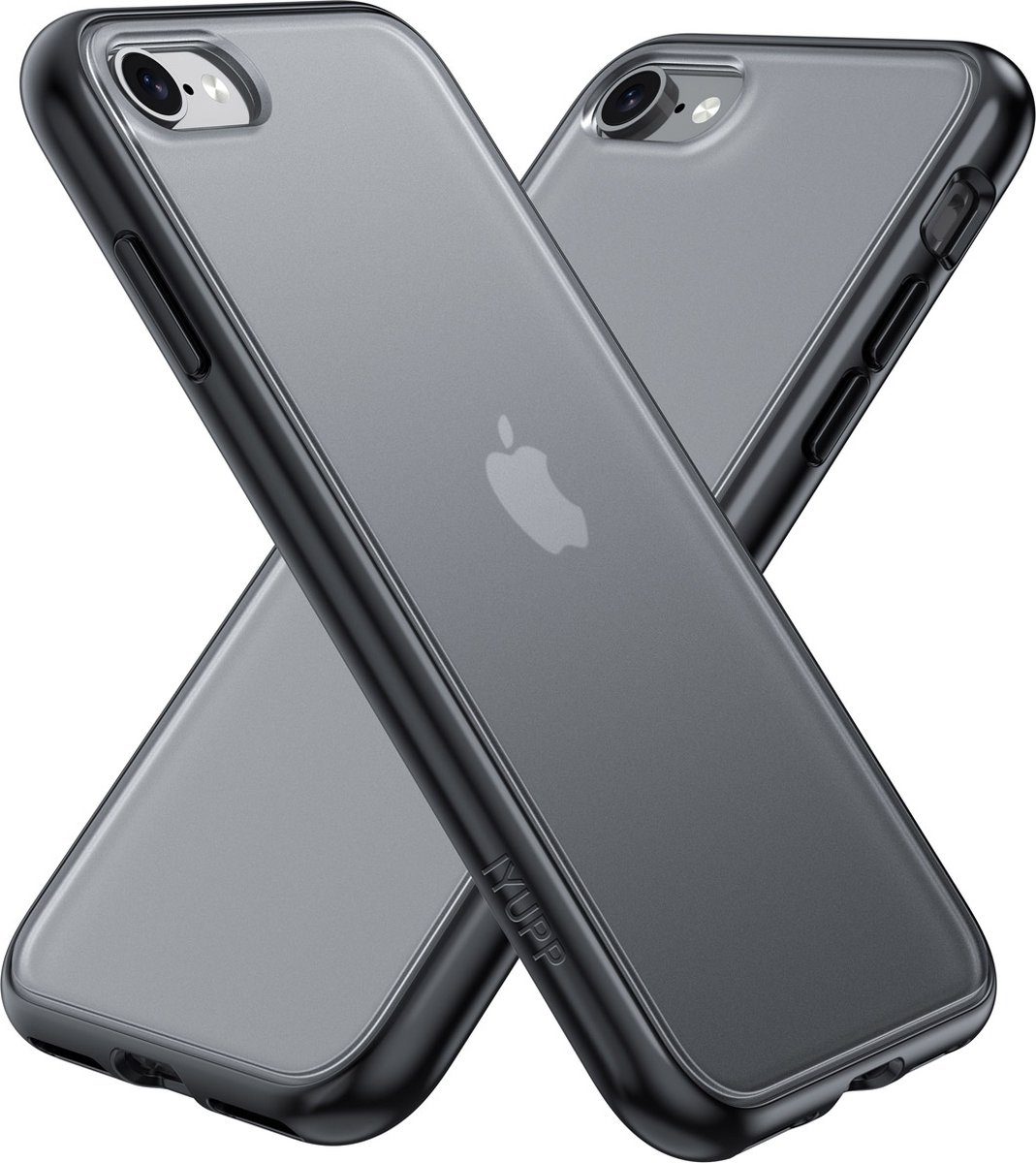 IYUPP Hoesje Geschikt voor iPhone 7 / 8 / SE 2020 / SE 2022 Hoesje - Shockproof Back Cover - Mat Zwart Transparant