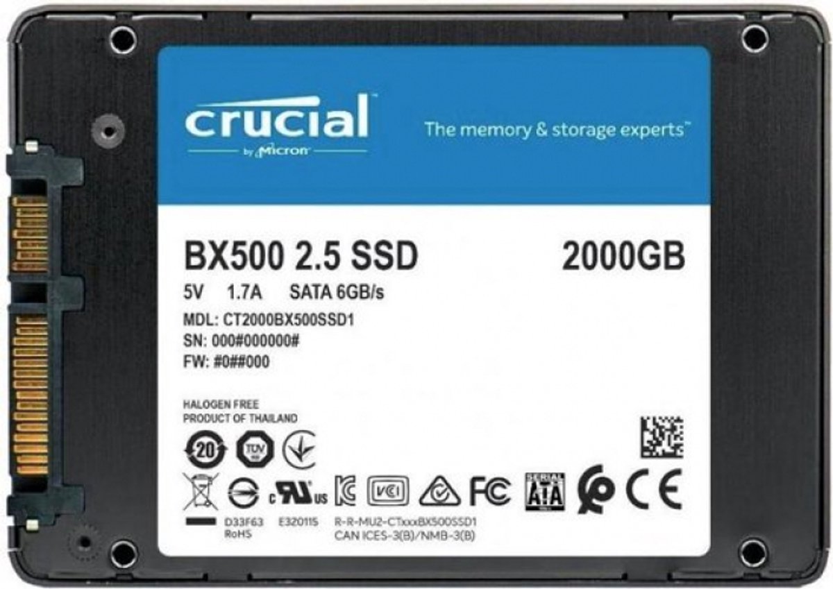 Crucial BX500 2 TB - Interne SSD - 2,5 inch - SATA III - 3D NAND