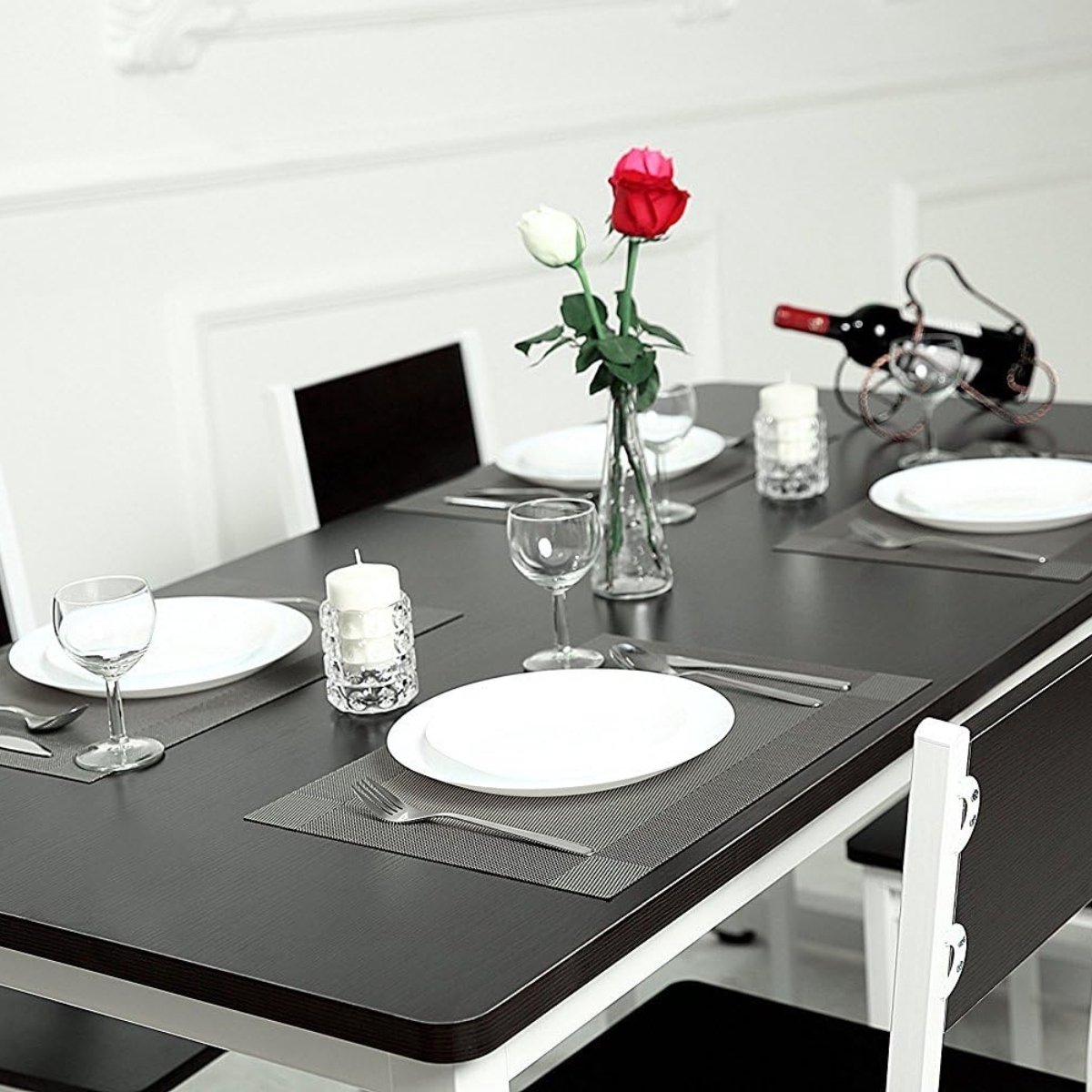 Set van 6 placemats en onderzetters, driehoekig, ovaal, leer