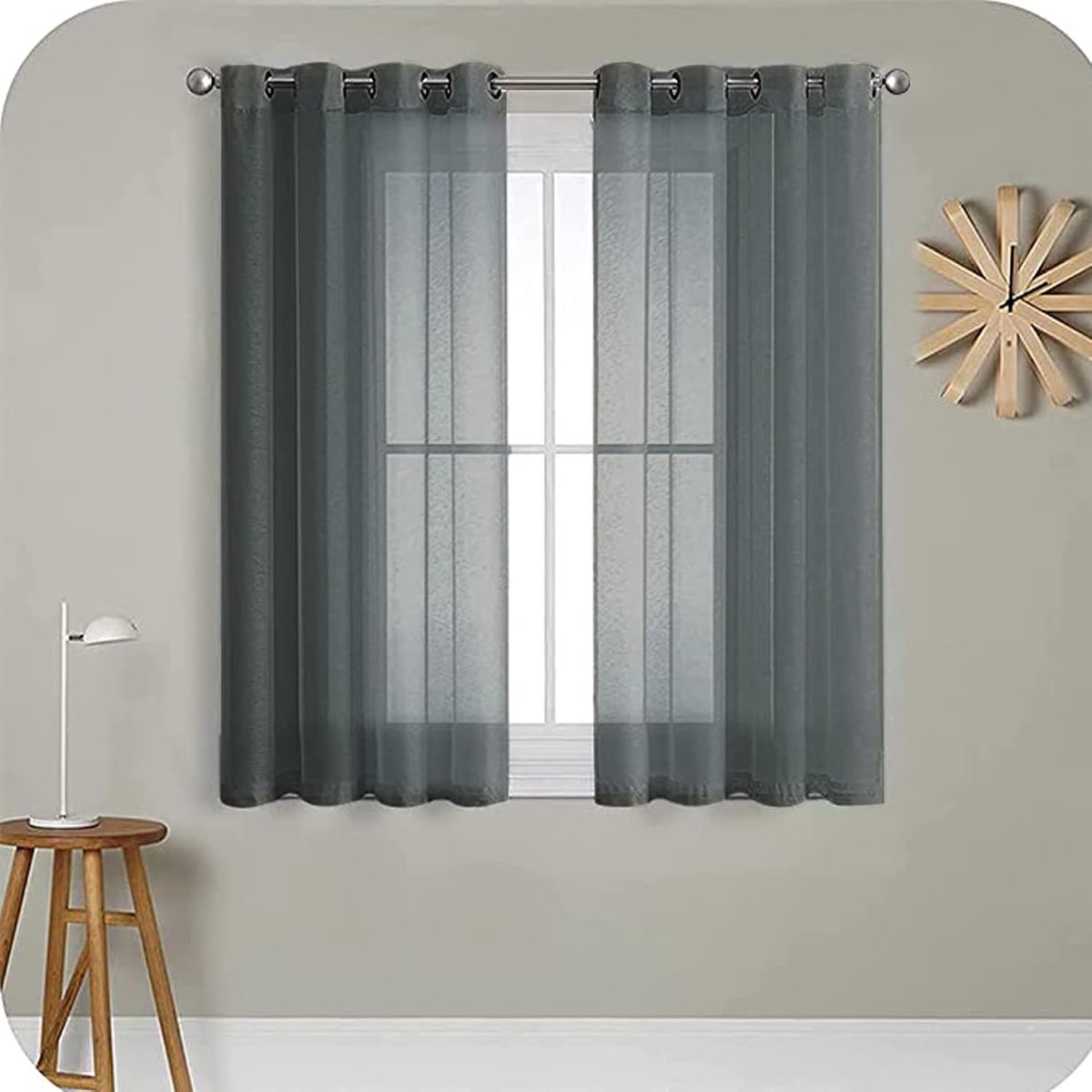 PolkaHome Transparant voilegordijn, 160 cm lang, 2 panelen, linnenlook, met zeilringen, voor slaapkamer, woonkamer, terrasdeur, 140 x 160 cm, wit