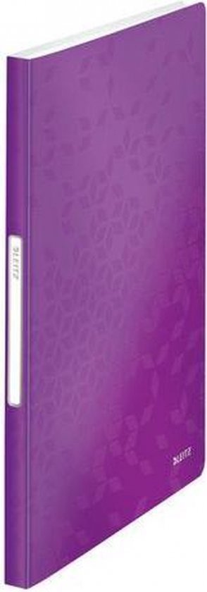 Chemise violette à motif de feuilles et logo Leitz.