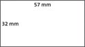 Diagram met afmetingen: 32 mm breedte en 57 mm lengte van een labelrol.