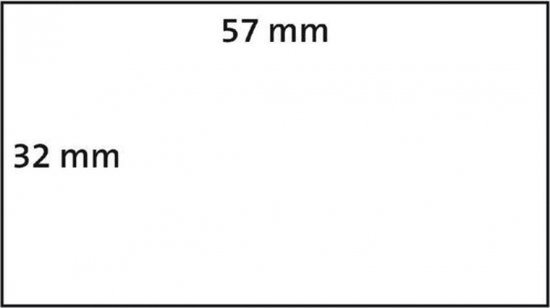 Diagram met afmetingen: 32 mm breedte en 57 mm lengte van een labelrol.