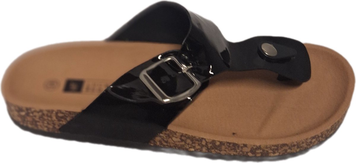 LUCKYSHOES-SLIPPER-KURK VOETBED-ANTISLIP ZOOL-MIRROR LAKLEER-39