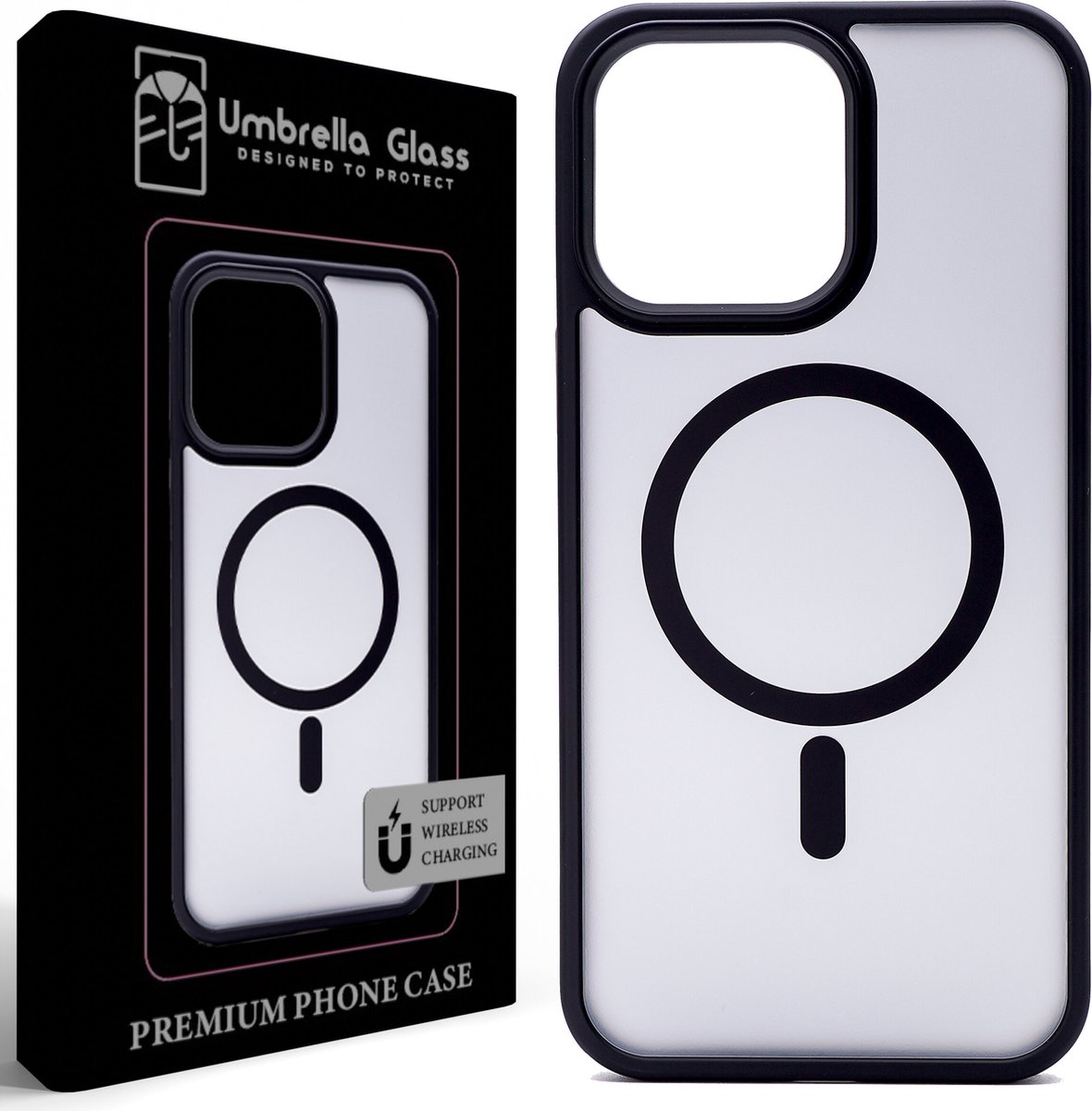 Umbrella Glass - Black Mysterie Magnetic Shield hoesje - Geschikt voor iPhone 13 - 14