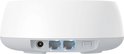 Achterkant van een witte Deco router met stroompoort, twee LAN-poorten en WPS-knop.