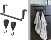 Porte-serviettes de Cuisine VALI - 23cm NOIR + 2x crochets en S en cuir - Pour 2 serviettes (porte-serviettes armoire de cuisine - crochets de porte - porte-serviettes - porte-serviettes - crochet de porte cuisine)