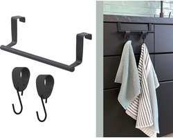 Hoya living - Handdoekrek keukenkastje - VALI 23cm Zwart + 2x leren S-haak hanger - Voor 2 handdoekjes - inclusief nano plakstrips Hoya living - Handdoekrek keukenkastje - VALI 23cm Zwart + 2x leren S-haak hanger - Voor 2 handdoekjes - inclusief nano plakstrips